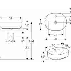 Tvättställ Geberit Variform 500 mm Lay-on Elliptiskt Kanthylla