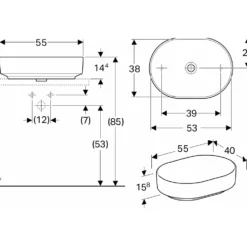 Tvättställ Geberit Variform 550 mm Lay-on Elliptiskt Utan Bräddavlopp