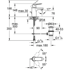 Tvättställsblandare Grohe Eurosmart Cosmopolitan 32825 med Lyftventil