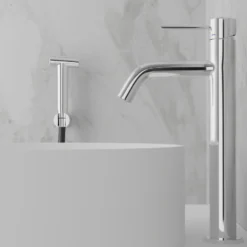 Tvättställsblandare Scandtap Steel Voyage High med Sidodusch