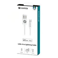 USB-A Champion till Lightning Kabel 3m Vit