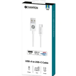 USB-A Champion till USB-C Kabel 2m Vit