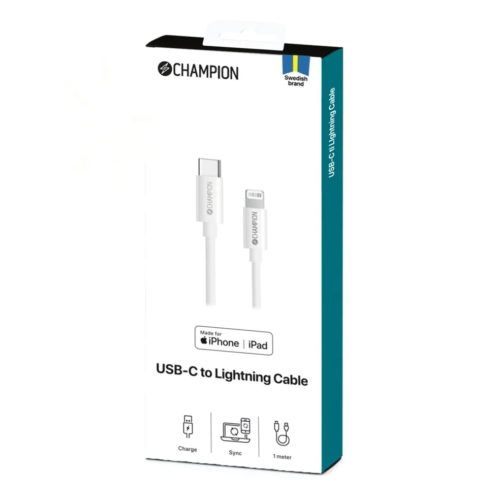 USB-C Champion till Lightning Kabel 1m Vit